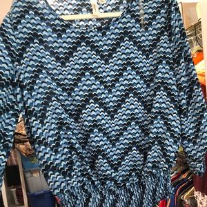 Blue Chevron shirt, gather elastic hem at bottom